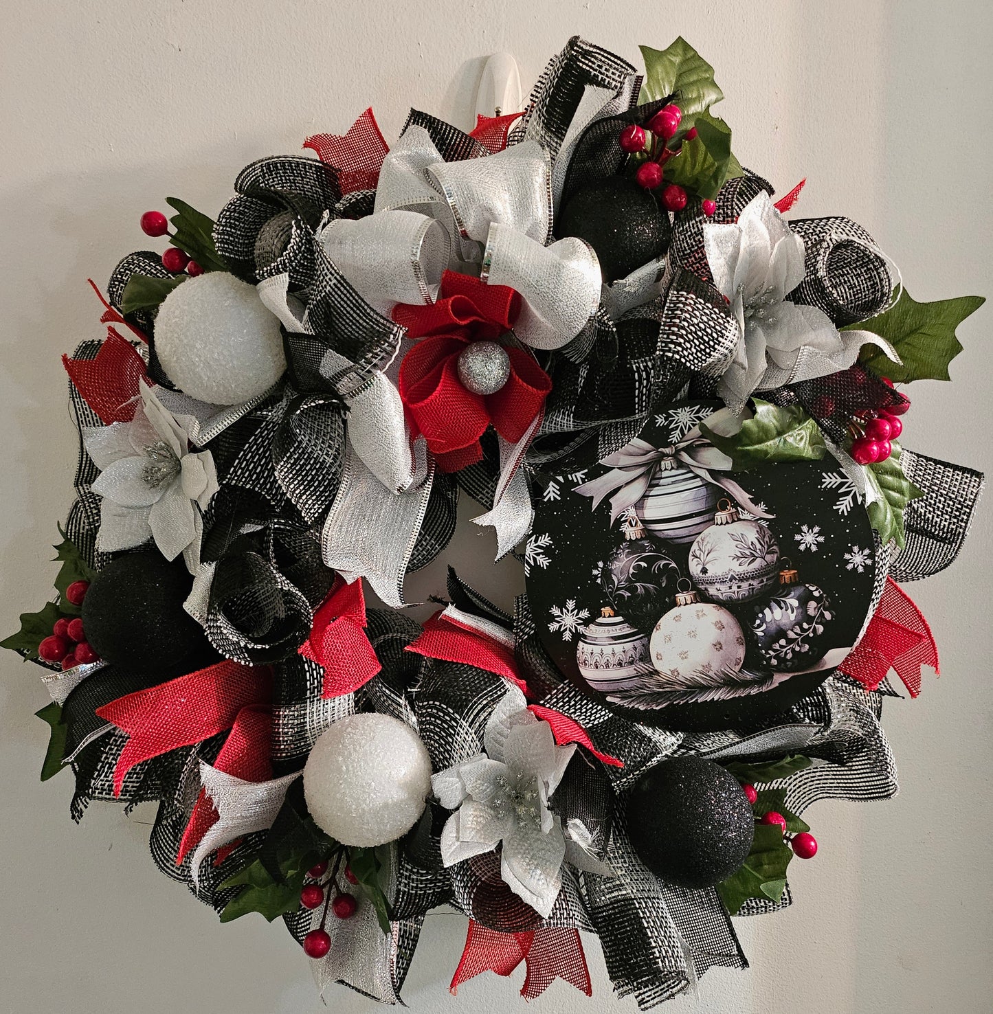 Black and white christmas wreath