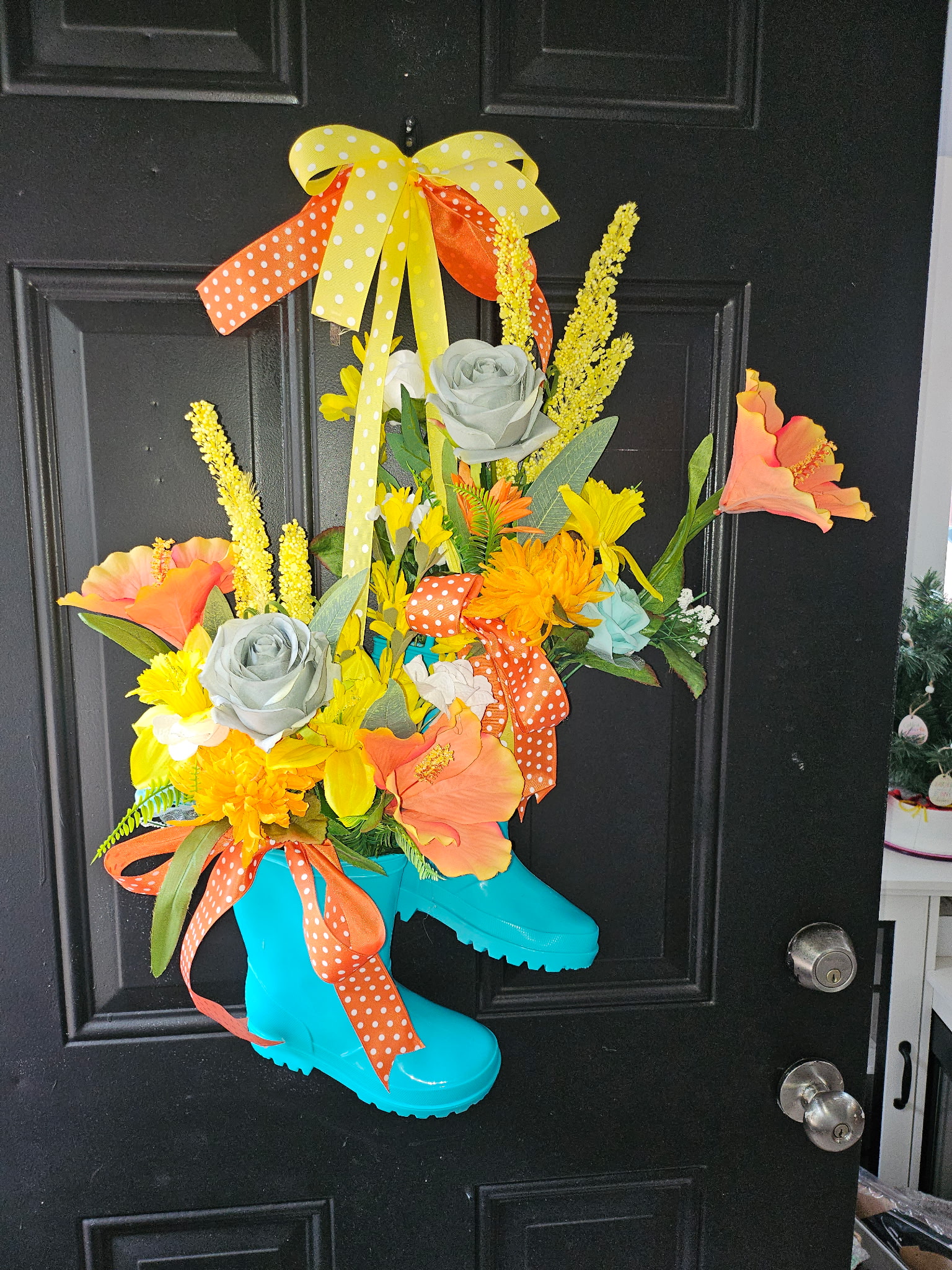 Turquoise Rainboot Spring Door Hanger