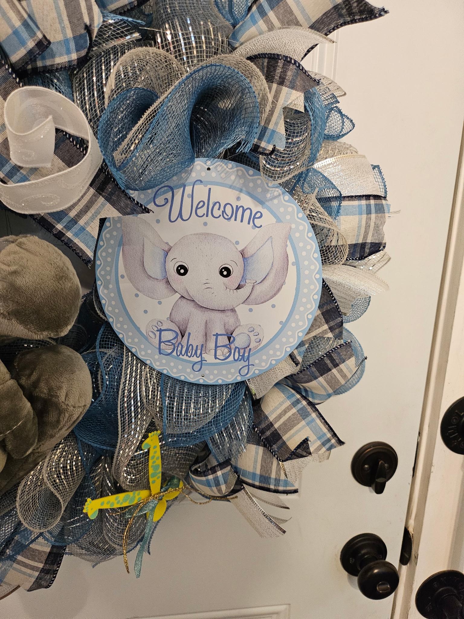 Welcome Baby Boy Elephant Wreath image 2