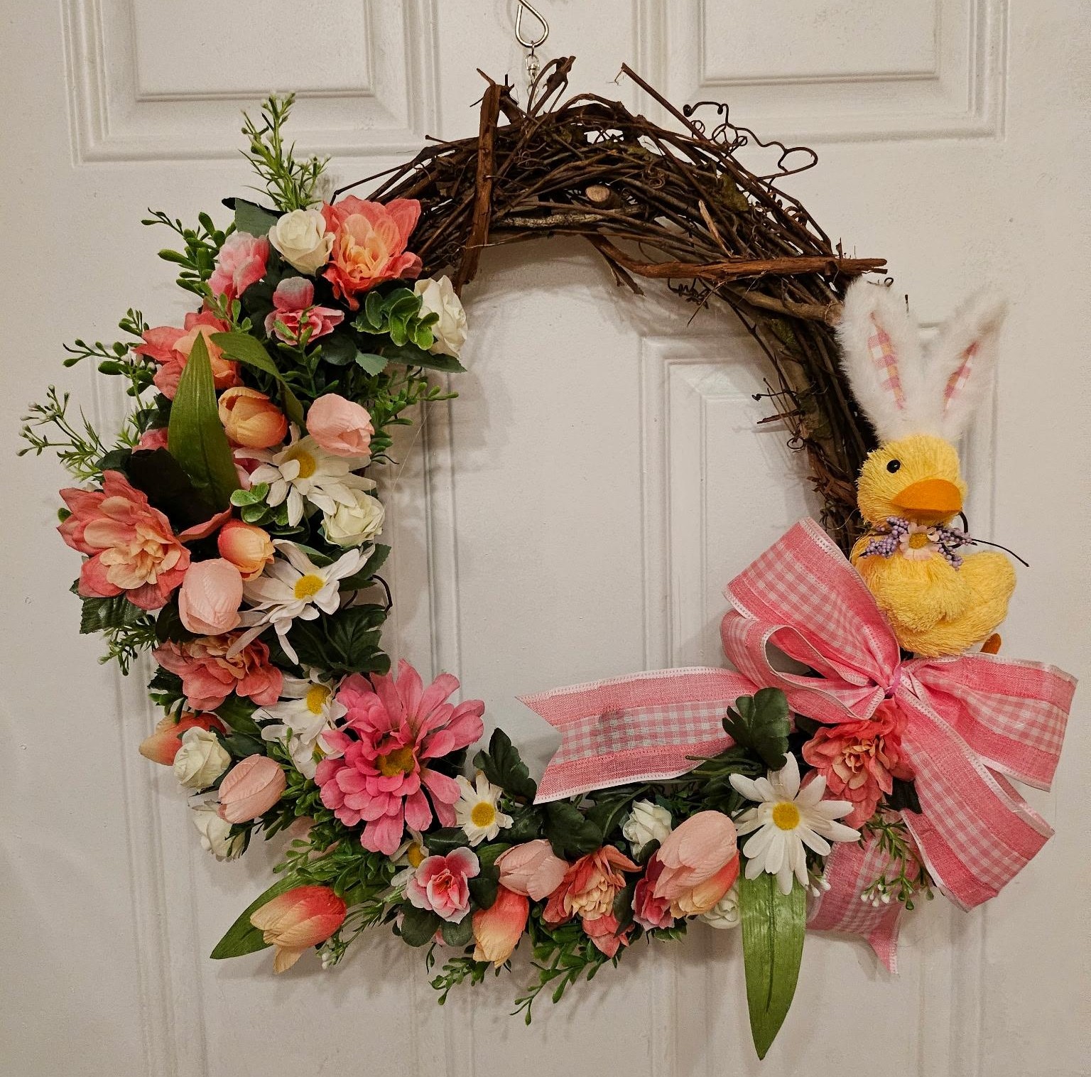 Spring Floral Wreath with Duck and Bunny Accents