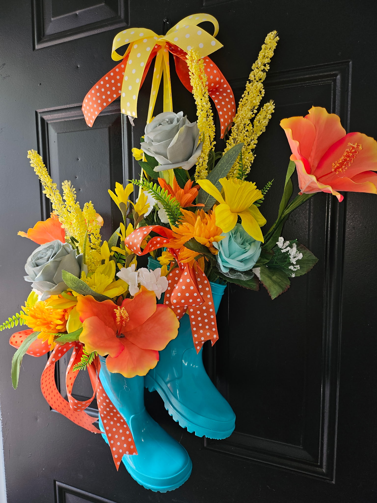 Turquoise Rainboot Spring Door Hanger image 3