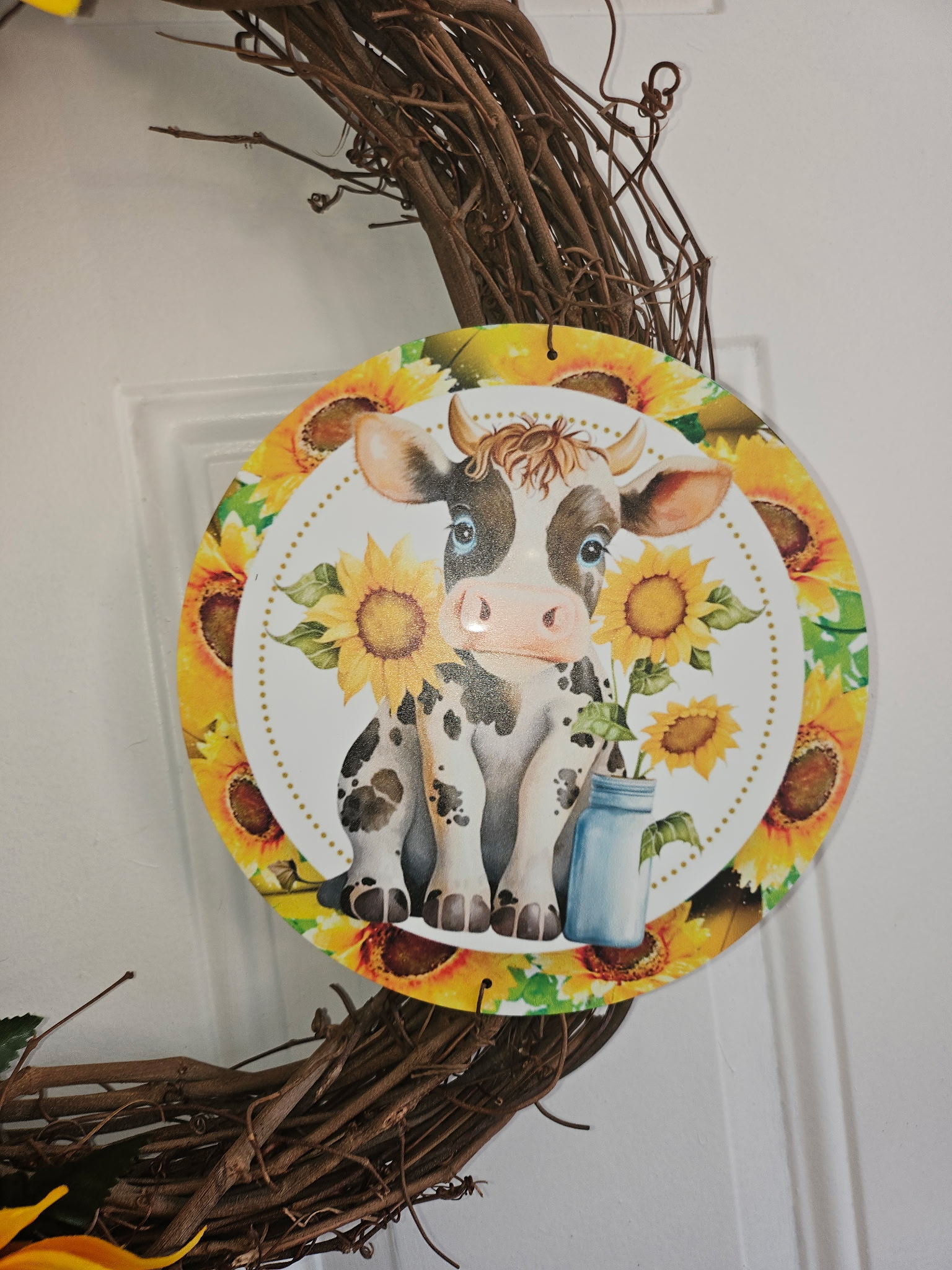 Sunflower Cow Grapevine Wreath image 2