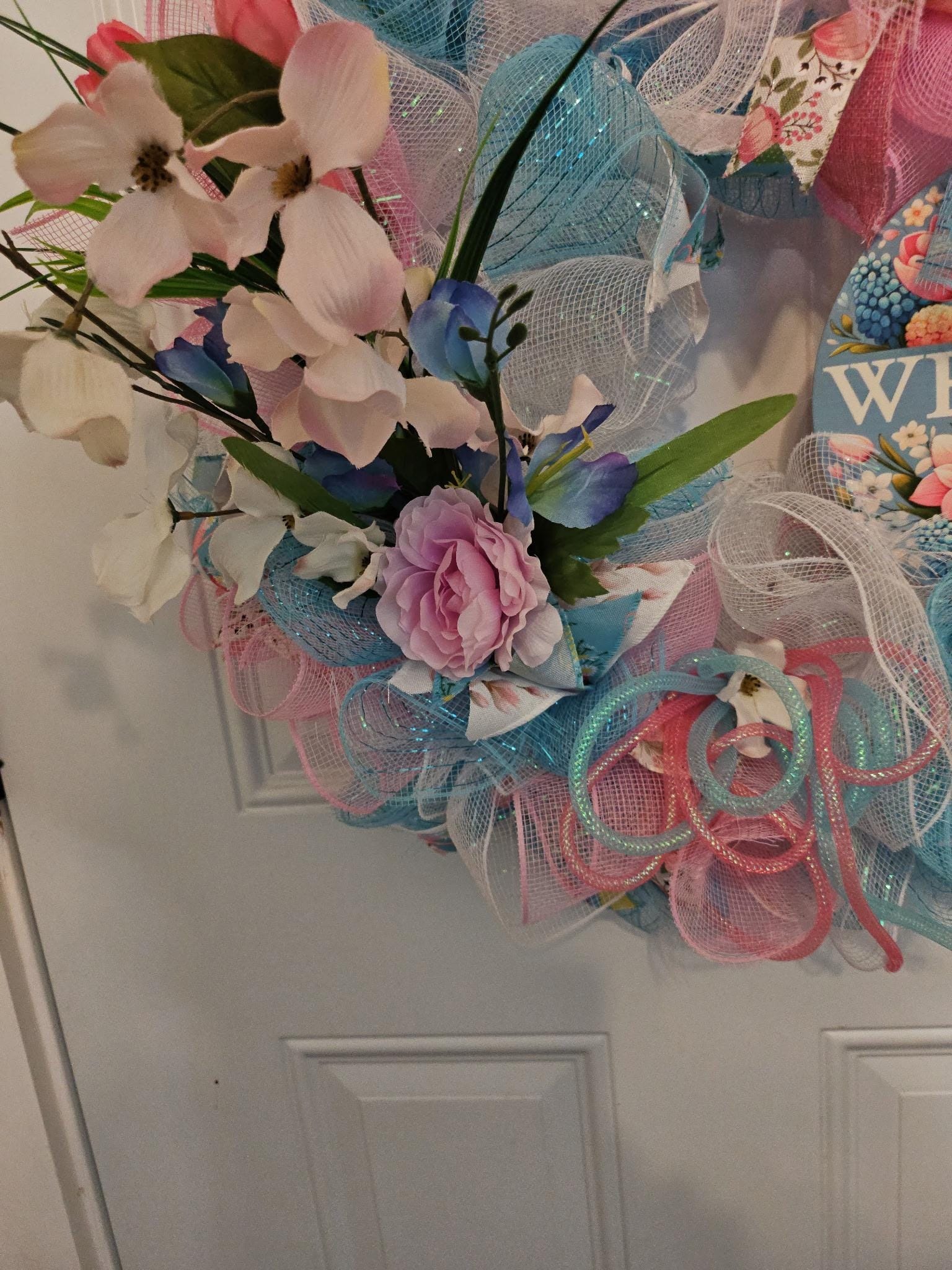 Pink Blue Floral Welcome Wreath image 2