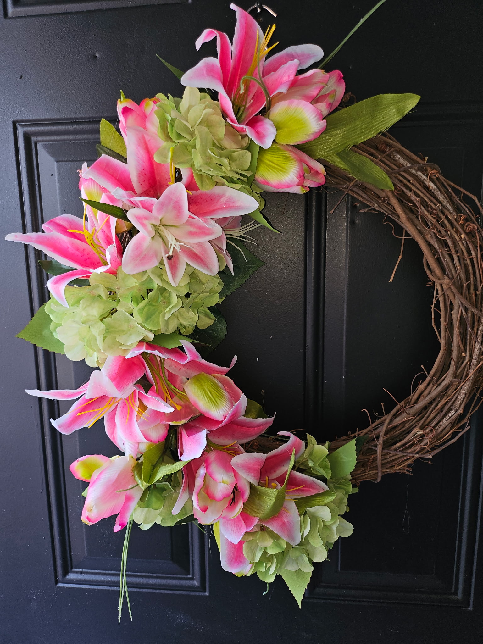 Pink & Green Floral Grapevine Wreath