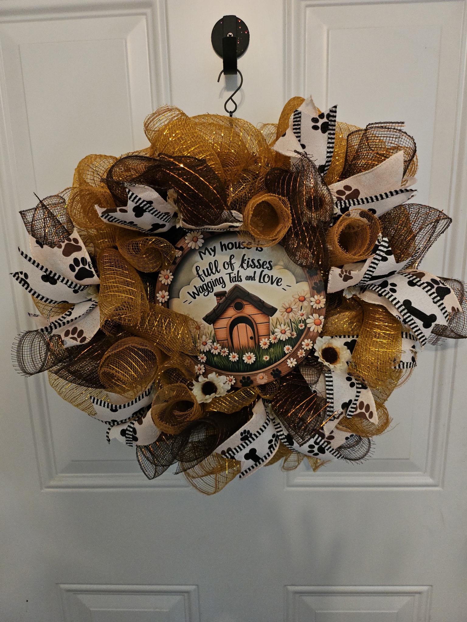 Dog Lover Wreath with Paw Print Ribbons