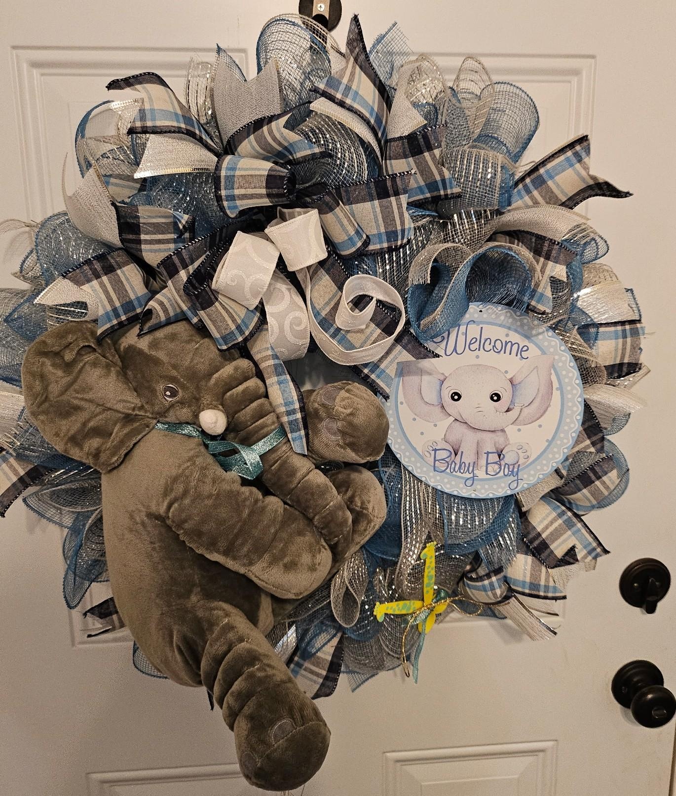 Welcome Baby Boy Elephant Wreath