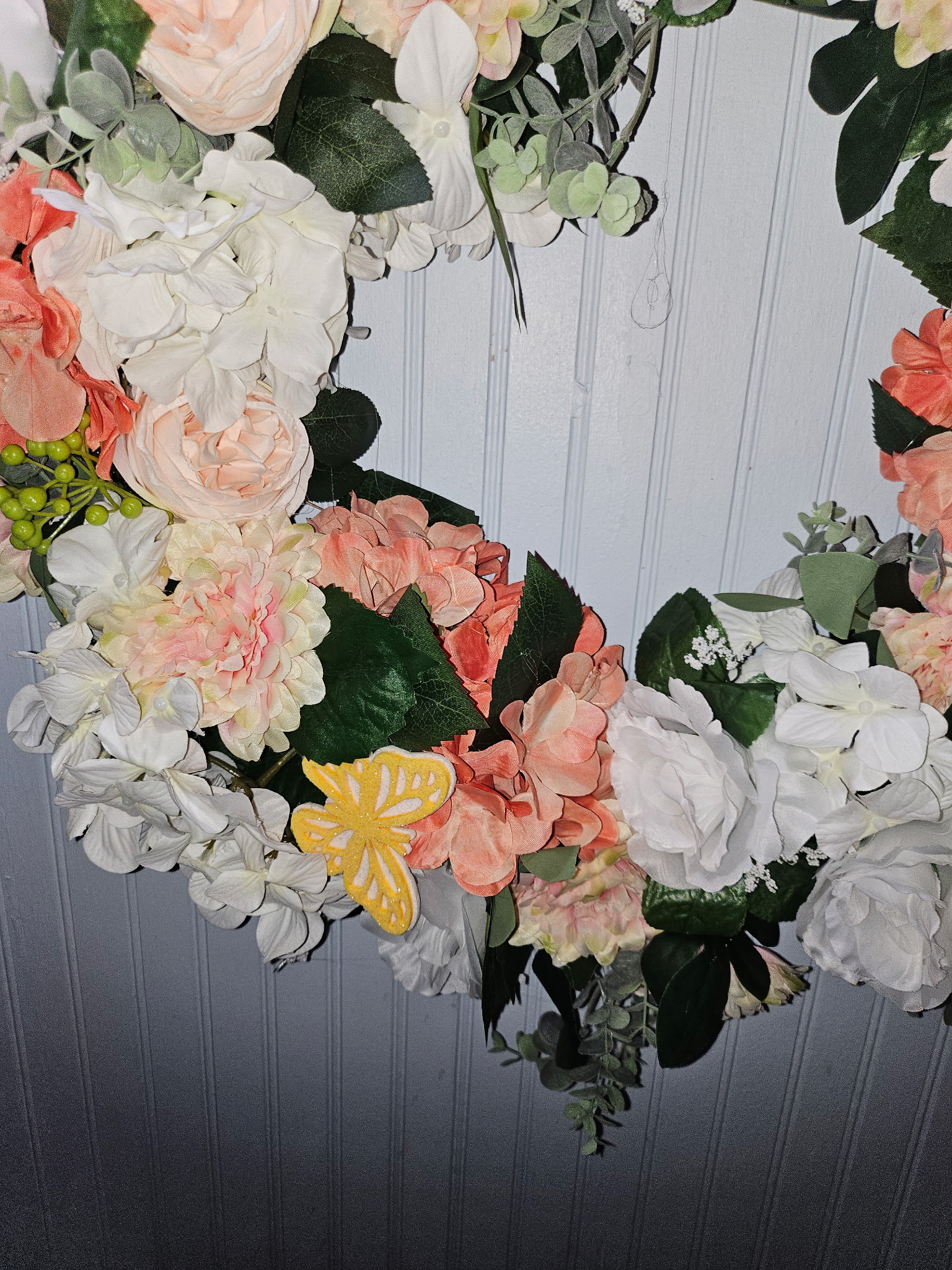 Peach Ivory Floral Wreath with Butterflies image 3