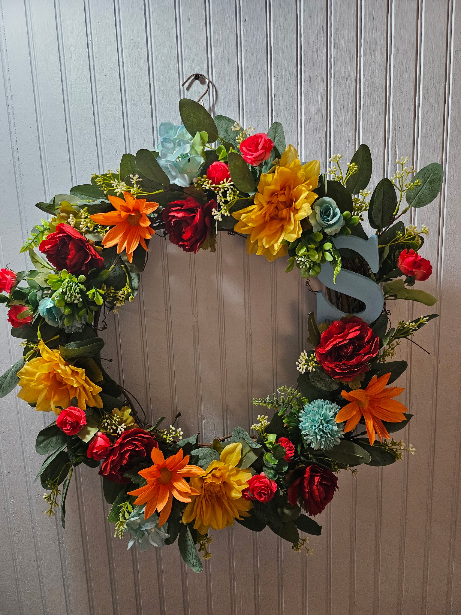 Vibrant Floral Customizable Monogram Wreath