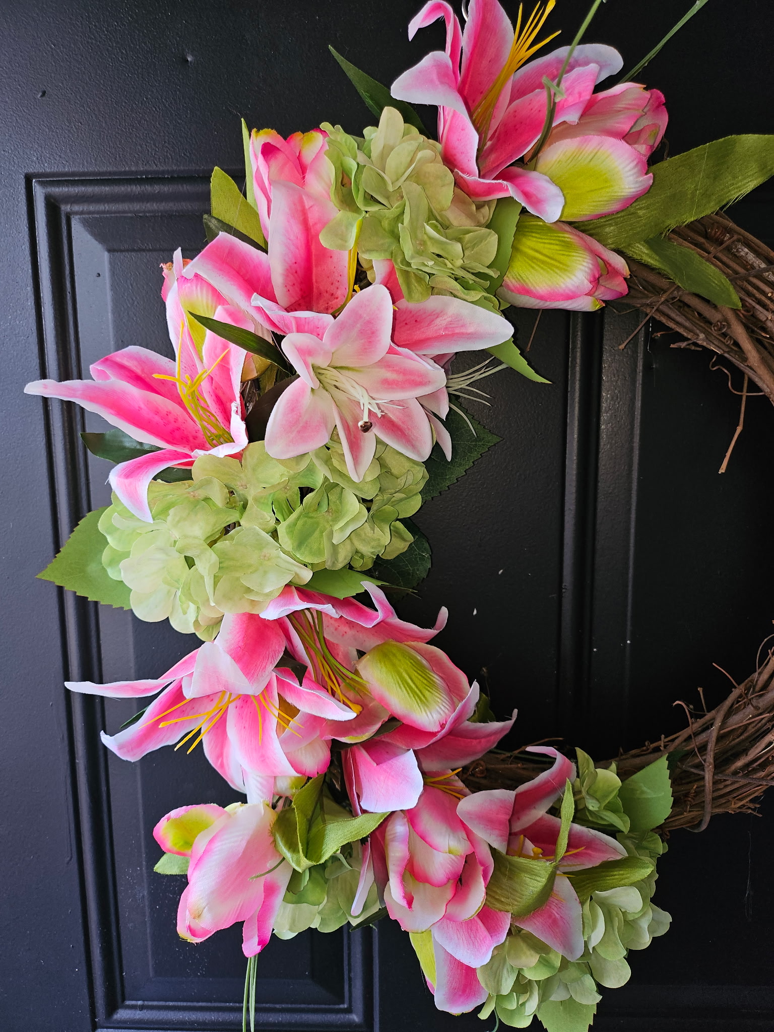 Pink & Green Floral Grapevine Wreath image 2