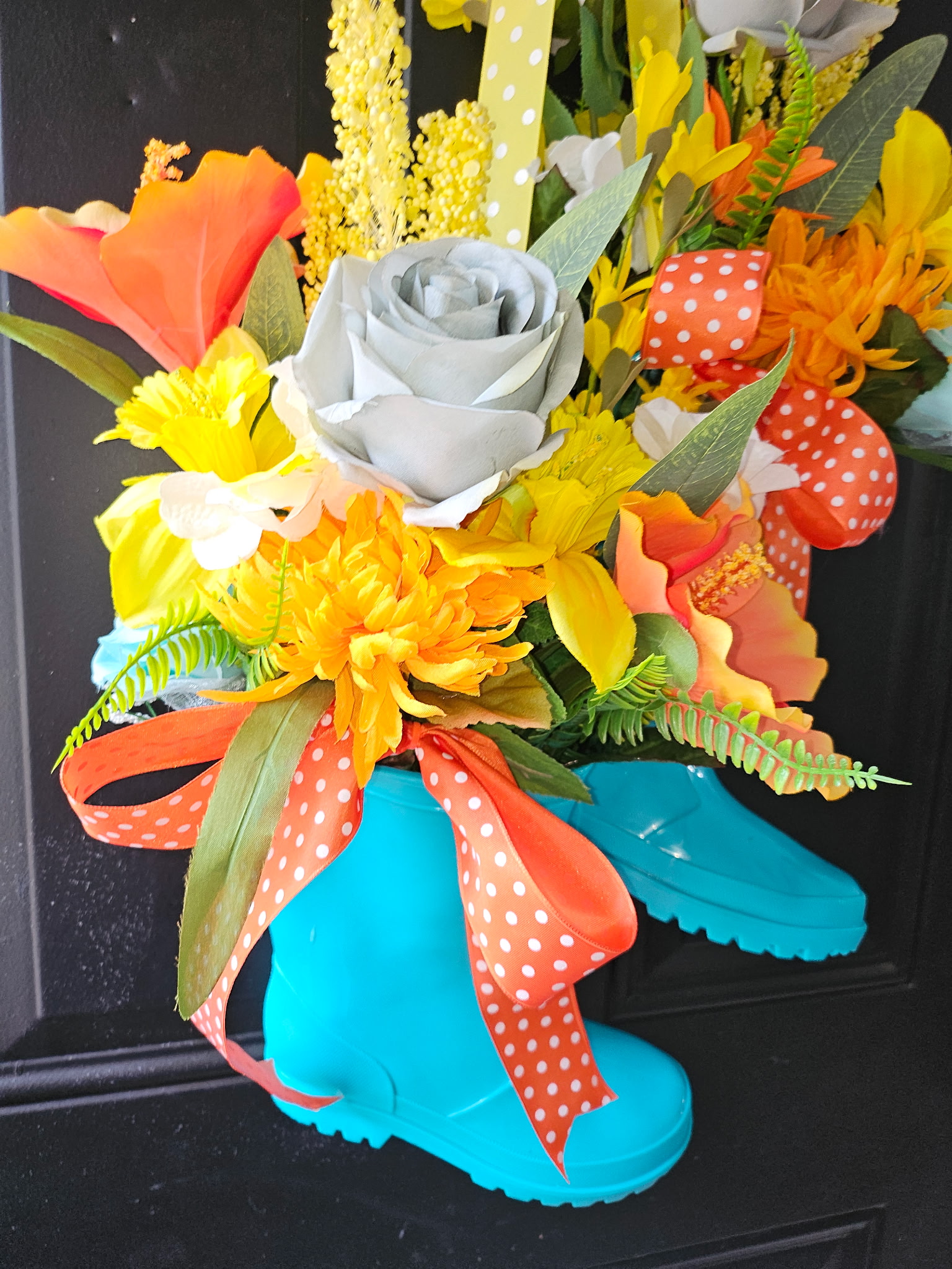 Turquoise Rainboot Spring Door Hanger image 2