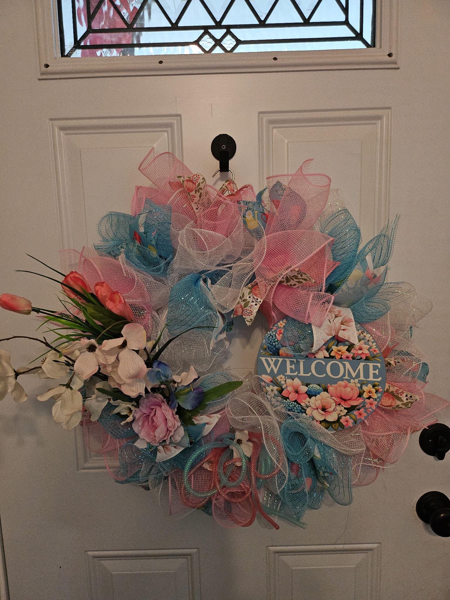 Pink Blue Floral Welcome Wreath