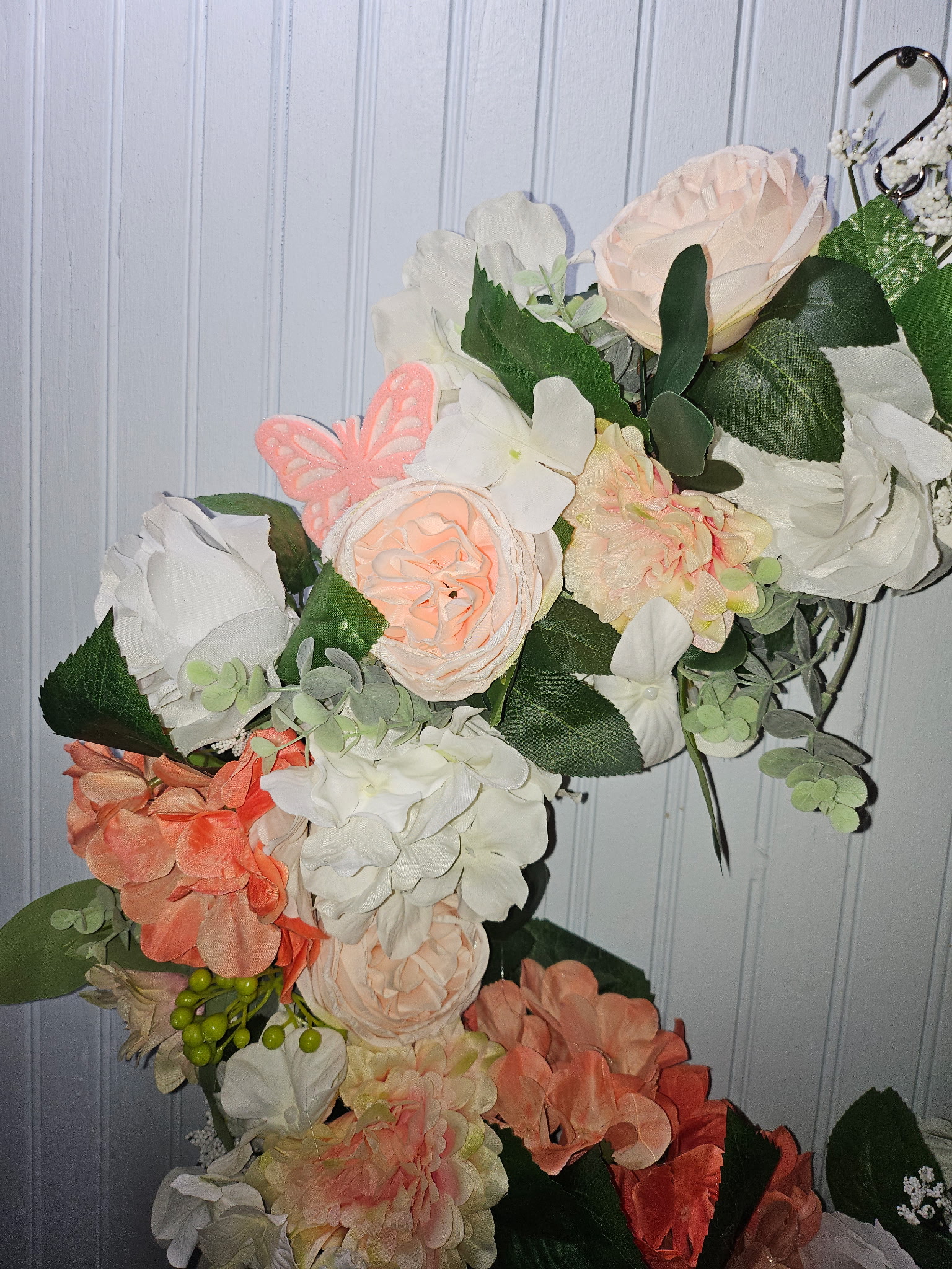 Peach Ivory Floral Wreath with Butterflies image 2